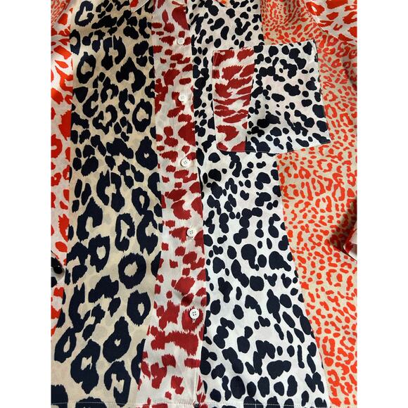 Luisa Cerano 100% Silk Animal Print Blouse Orange Rust Black Sz 10 Mob Wife - Picture 3 of 12